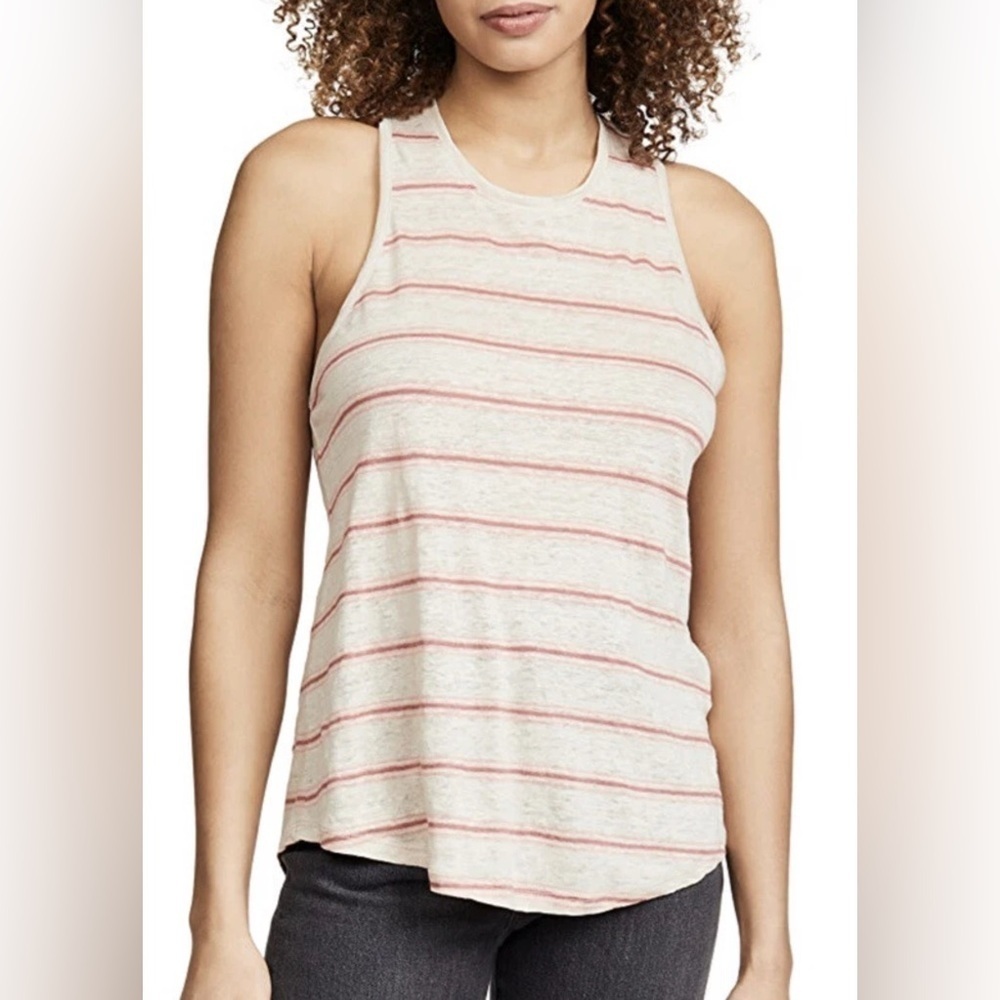 Joie Rayson Top 100% Linen Flax Striped Tank Racerback Twist Small NEW. 425